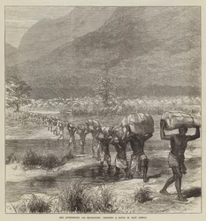 De Livingstone Hulp Expeditie, een rivier overstekend in Oost-Afrika